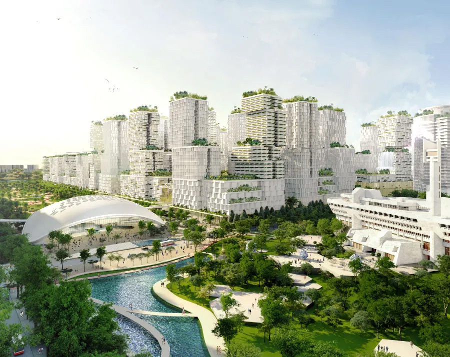 Jurong Lake District Buildings on a River