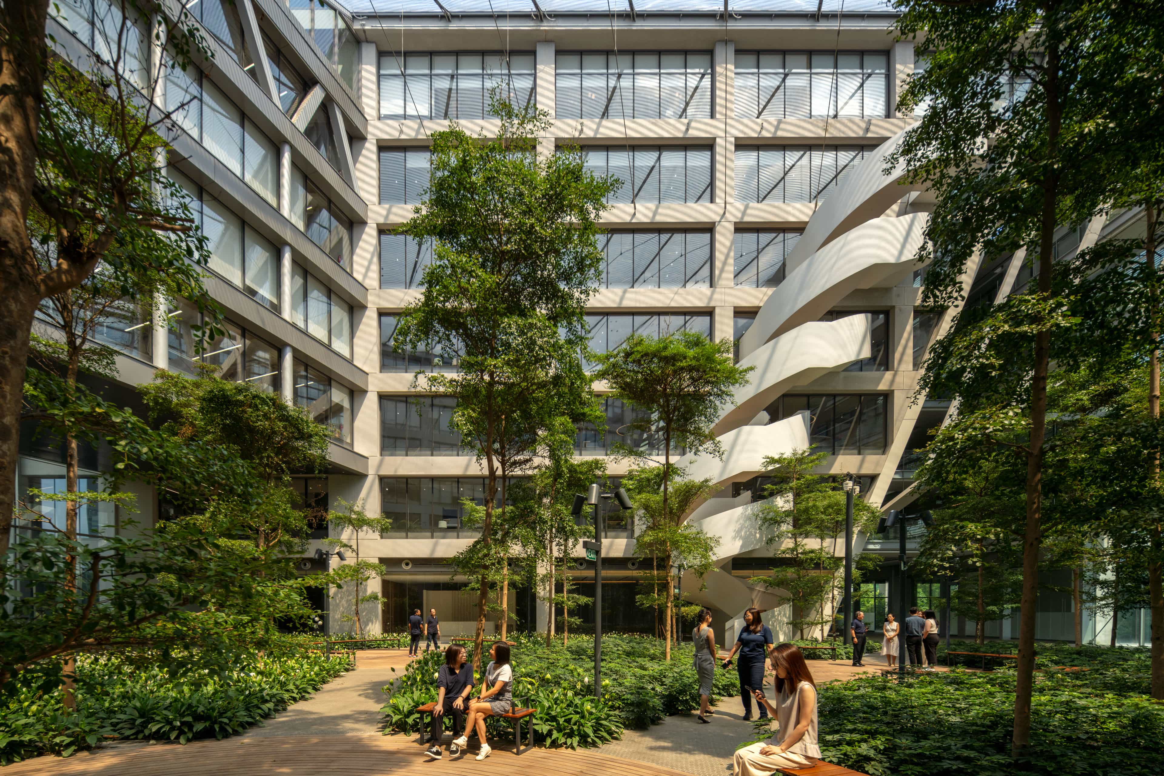 Internal office atrium with greenery