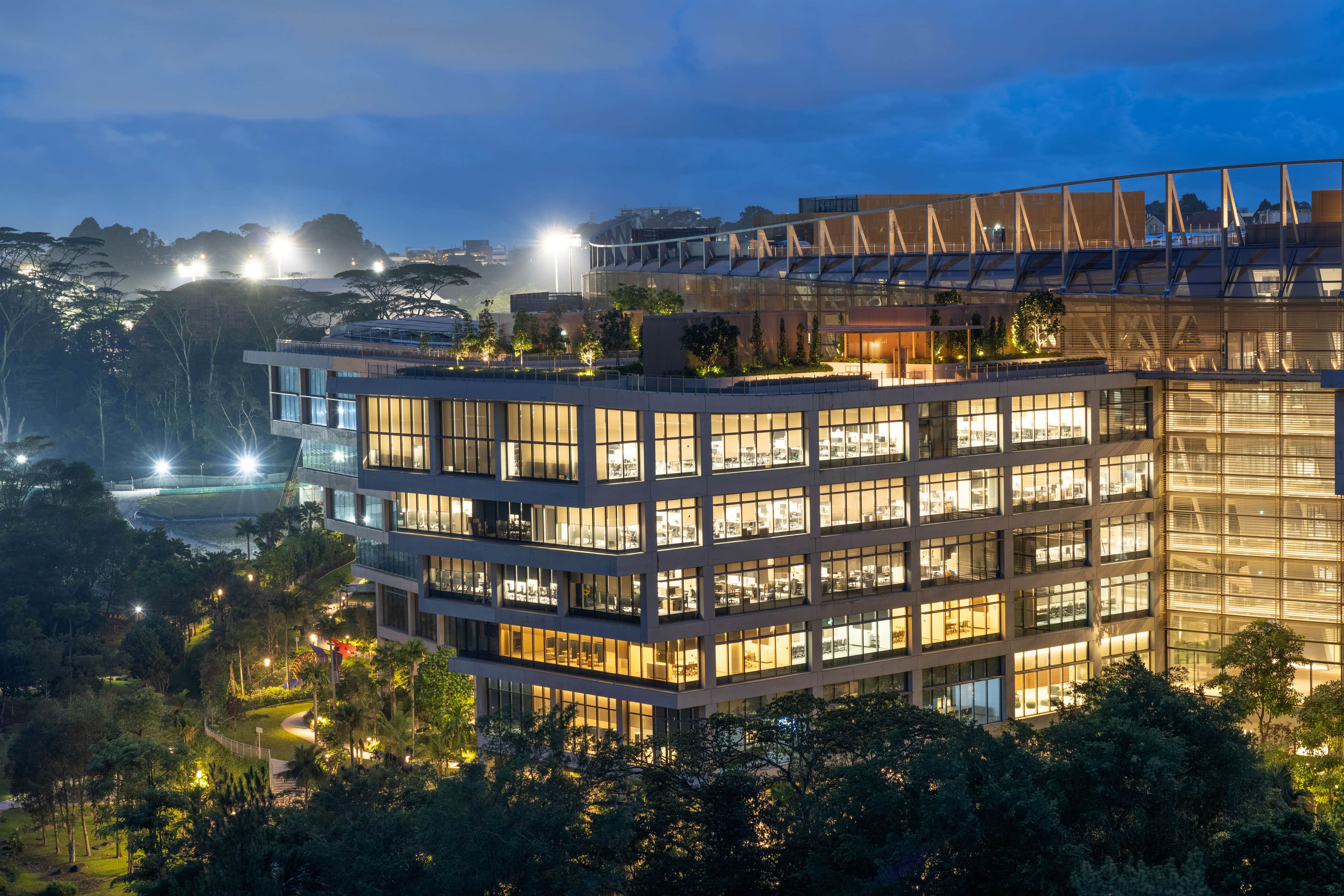 SJ Campus exterior at night