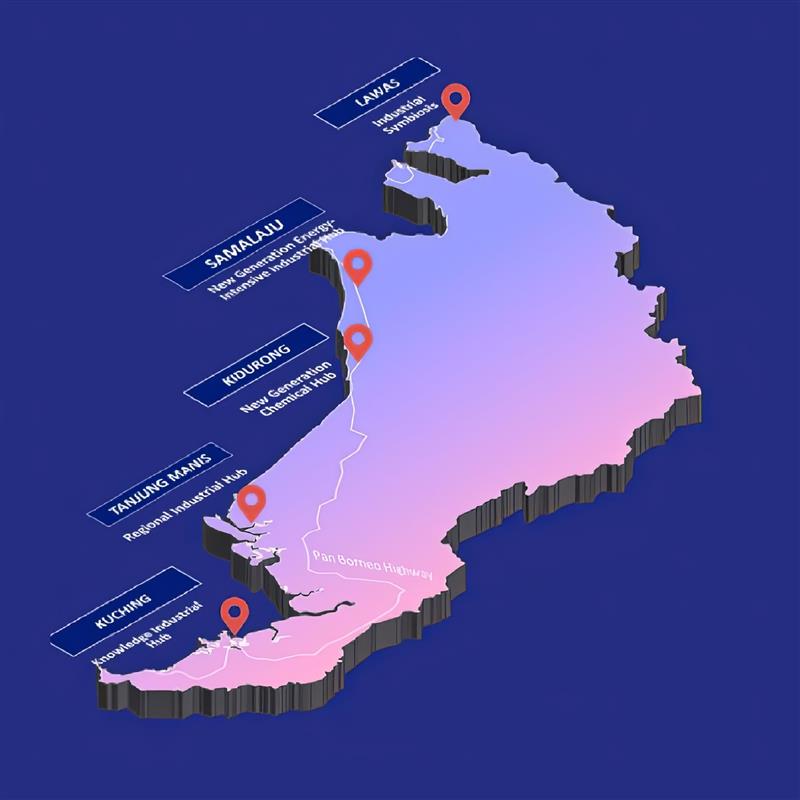 Map of Sarawak with fice key terminals